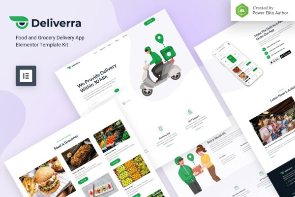 Deliverra – Food & Grocery Delivery App Elementor Template Kit GPL