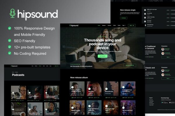 Hipsound - Music Streaming & Podcast Elementor Template Kit GPL