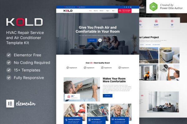 Kold – Air Conditioner & HVAC Repair Service Elementor Template Kit GPL