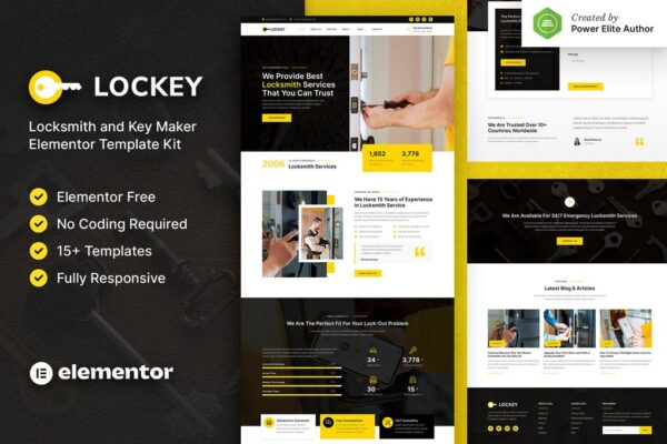 Lockey – Locksmith and Key Maker Service Elementor Template Kit GPL
