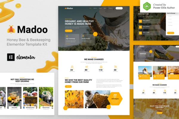 Madoo – Honey Bee & Beekeeping Elementor Template Kit GPL