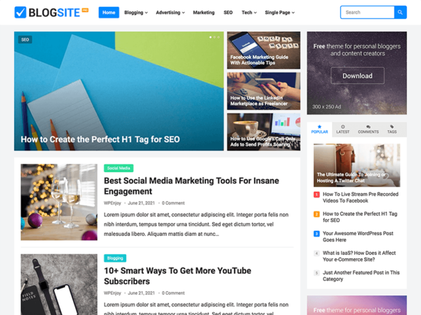 BlogSite Pro - Premium WordPress Theme for blog GPL