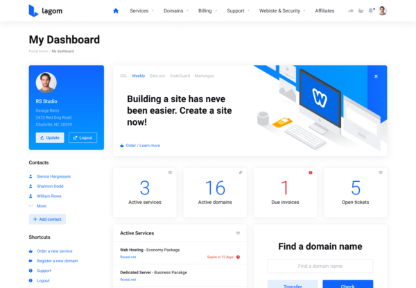 Lagom – Simple, intuitive and fully responsive WHMCS Theme GPL