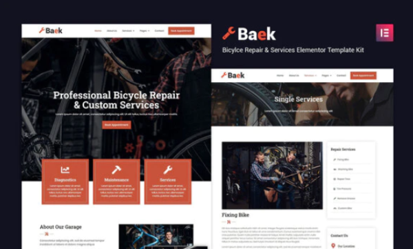 Baek - Bicycle Repair and Service Elementor Template Kit | Srmehranclub