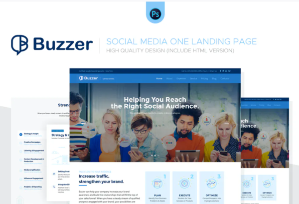 Buzzer - Social Media Landing Page PSD + HTML | Srmehranclub.com