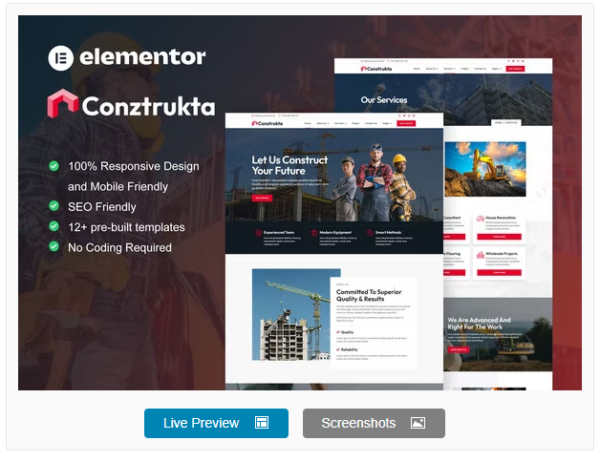Download Conztrukta - Construction Service Elementor Template Kit