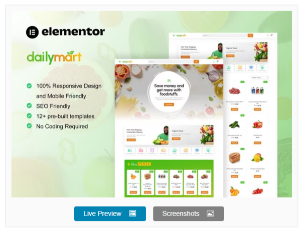 Download DailyMart - Grocery Store Elementor Template Kit