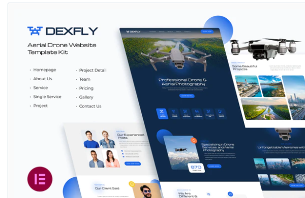 Download Dexfly | Drone & Aerial Photography Elementor Template Kit