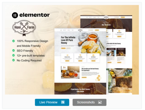 Download HoniFarm - Honey Bee Farm Elementor Template Kit