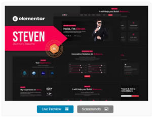 Download Steven - Dark CV Portfolio Resume Elementor Template Kit