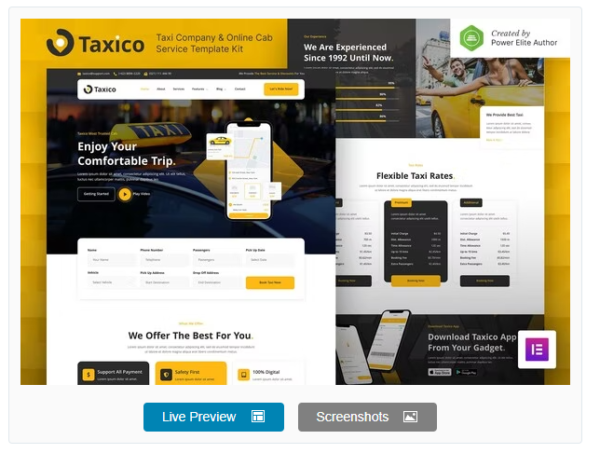 Download Taxico – Taxi Company & Online Cab Service Elementor Template Kit