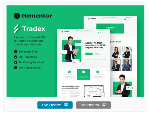 Download Tradex – Stock Advisor & Investment Elementor Template Kit