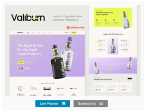 Download Valiburn - Vape & E-Cigarettes Store Elementor Template Kit