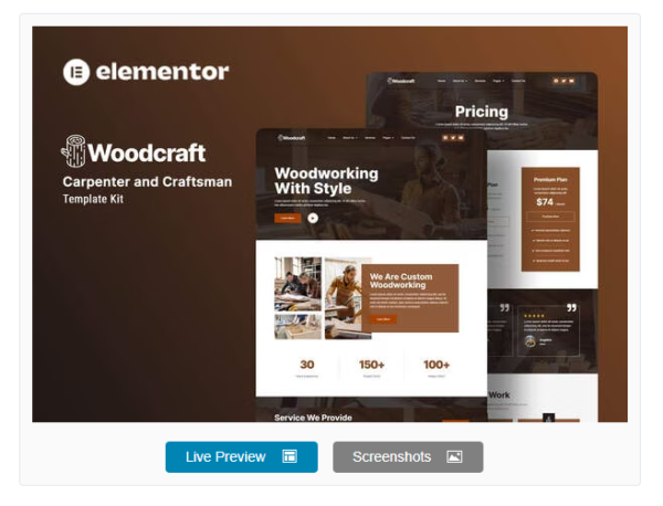 Download Woodcraft - Carpenter & Craftsman Elementor Template Kit