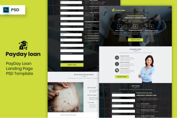 Payday Loan - Landing Page PSD Template | Srmehranclub