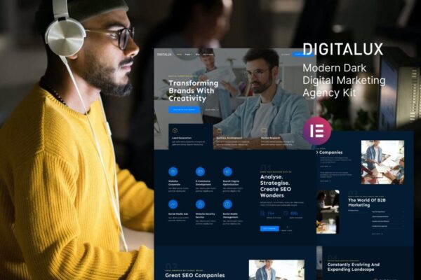 Digitalux – Modern Dark Digital Marketing Agency Template Kit