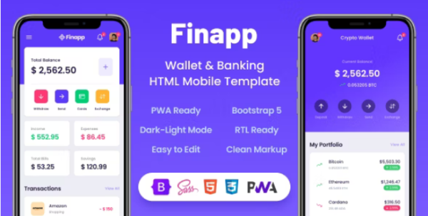 Finapp – Wallet & Banking HTML Mobile Template