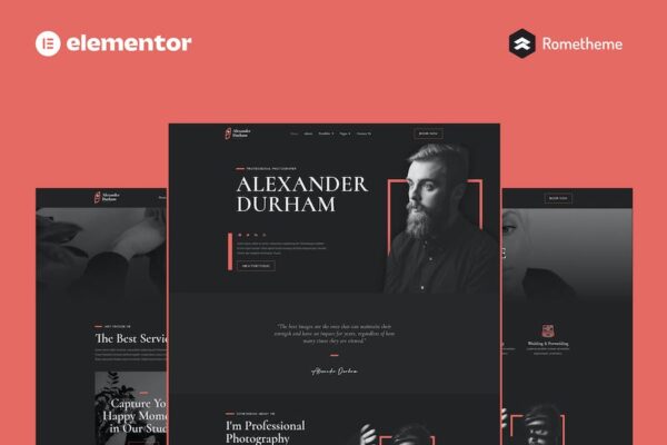 Alexander Durham - Portfolio Photography Elementor Pro Full Site Template Kit