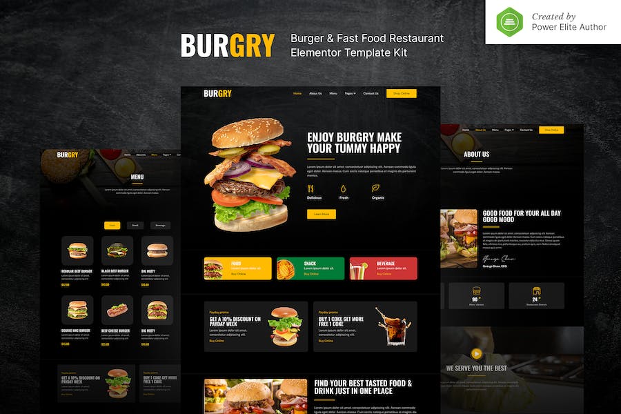 Burgry ? Burger & Fast Food Restaurant Elementor Template Kit