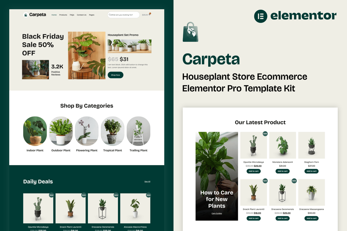 Carpeta - Houseplant Store Ecommerce Elementor Pro Template Kit