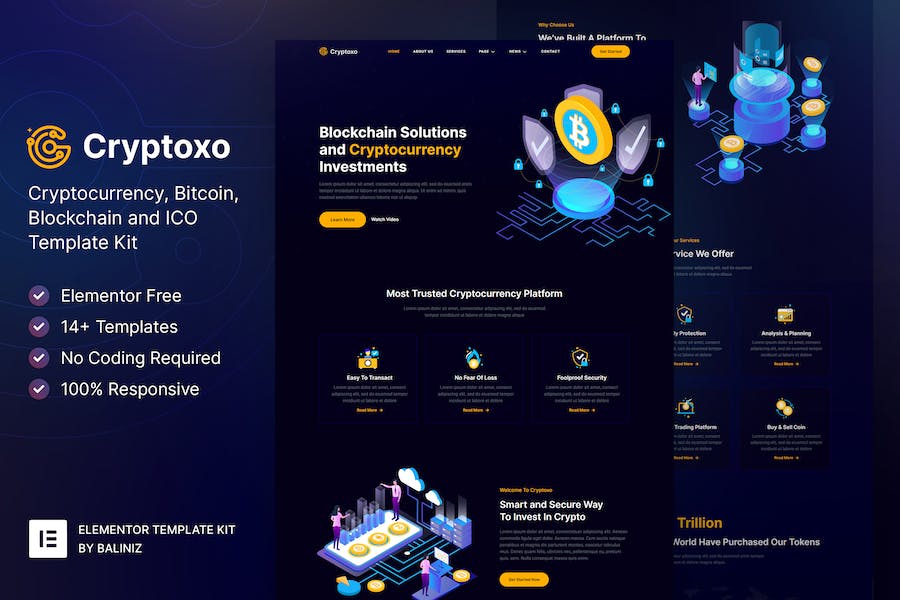 Cryptoxo ? Cryptocurrency Blockchain & Bitcoin Elementor Template Kit