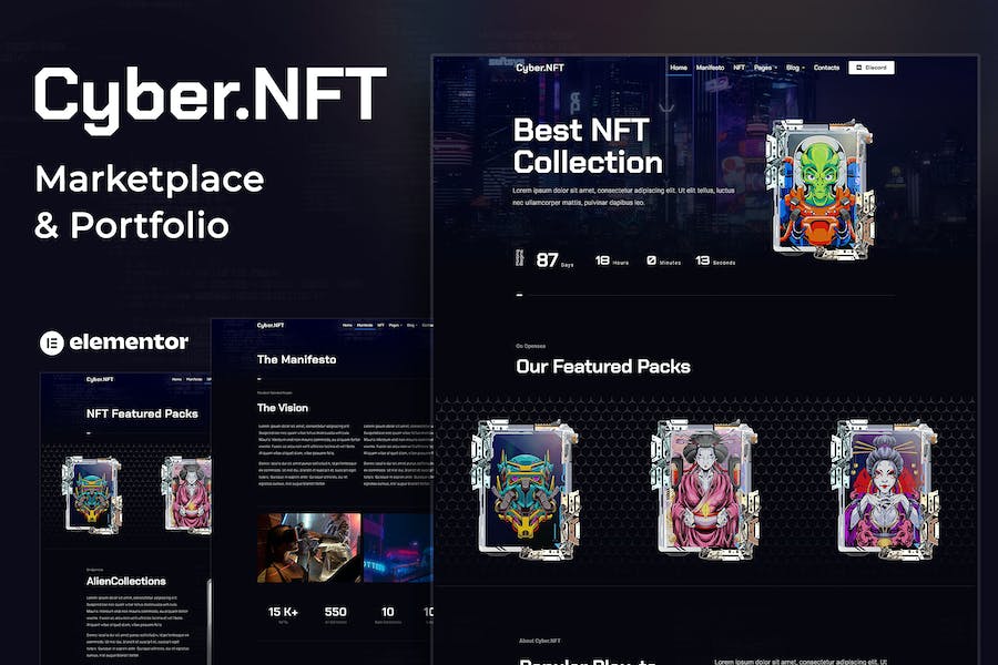 Cyber.NFT Marketplace & Portfolio Elementor Template Kit
