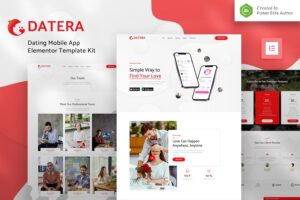 Datera ? Online Dating Mobile App Landing Elementor Template Kit