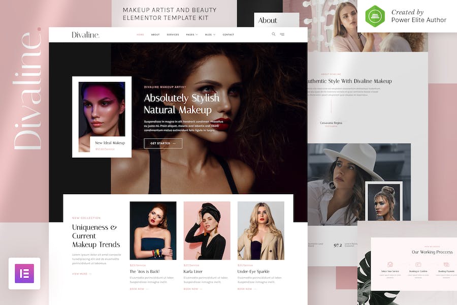 Divaline ? Makeup Artist, Model & Beauty Elementor Template Kit