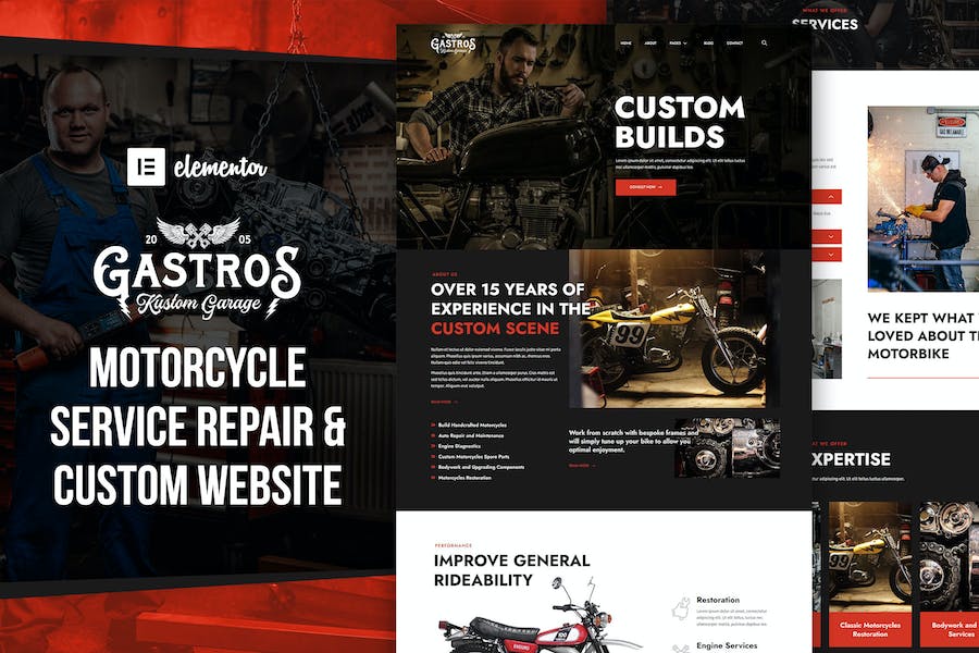 Gastros Garage - Motorcycle Service Repair Elementor Template Kit