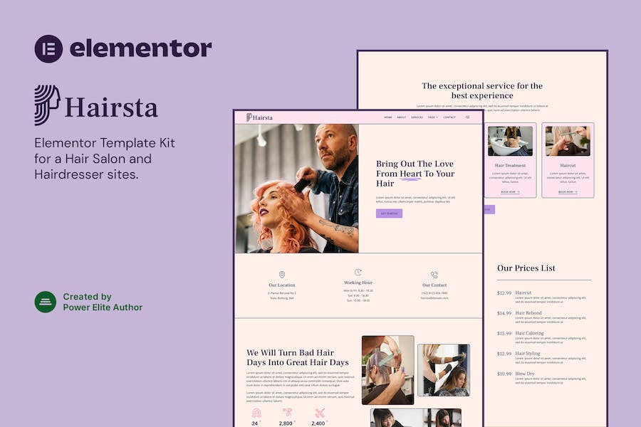 Hairsta ? Hair Salon & Hairdresser Elementor Template Kit