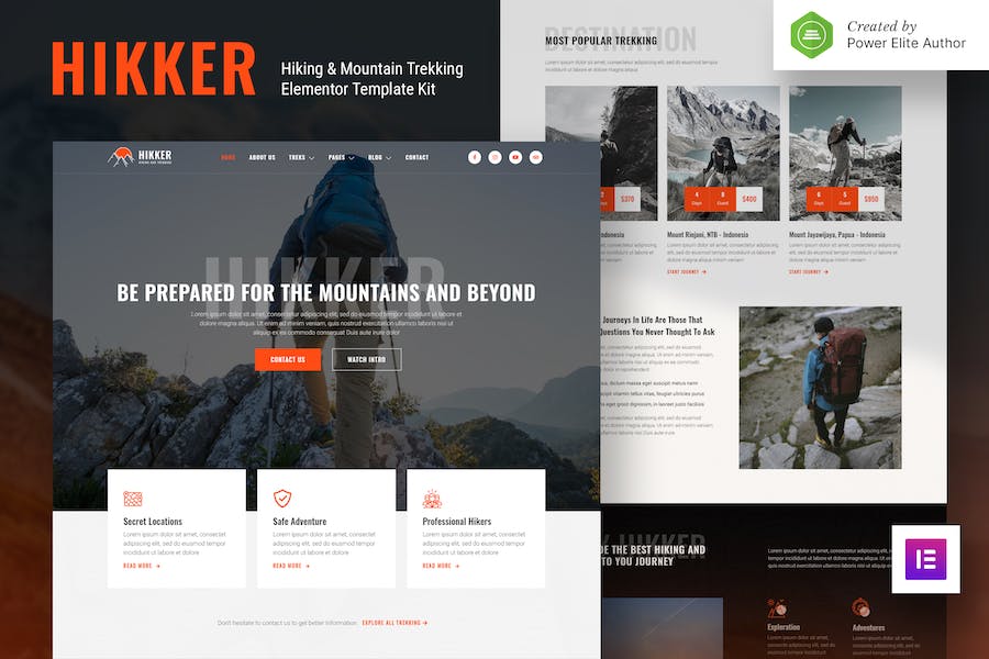 Hikker ? Hiking & Mountain Trekking Elementor Template Kit