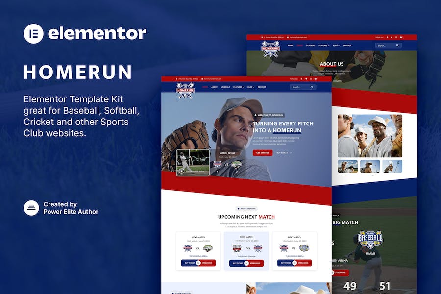 Homerun ? Baseball Team & Sports Club Elementor Template Kit