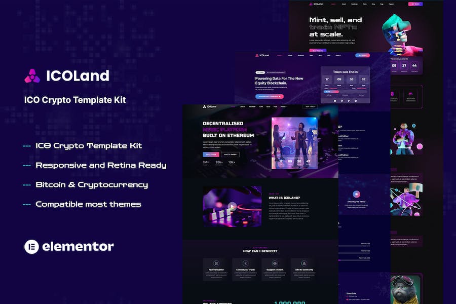 ICOLand - NFT Cryptocurrency Elementor Template Kit
