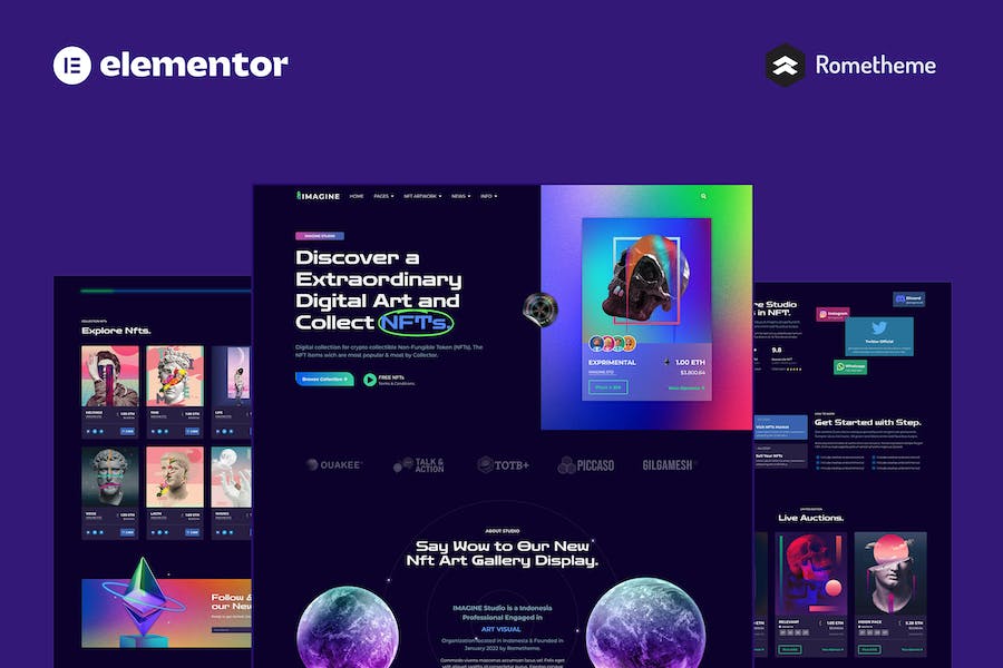 IMAGINE - Creative NFT Portfolio Elementor Pro Full Site Template Kit