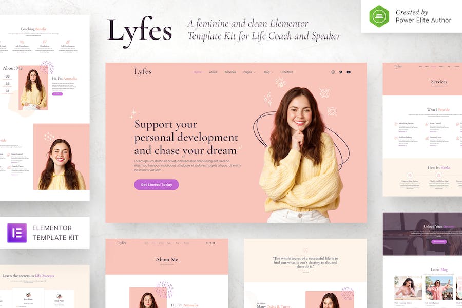 Lyfes ? Feminine Life Coach & Speaker Elementor Template Kit