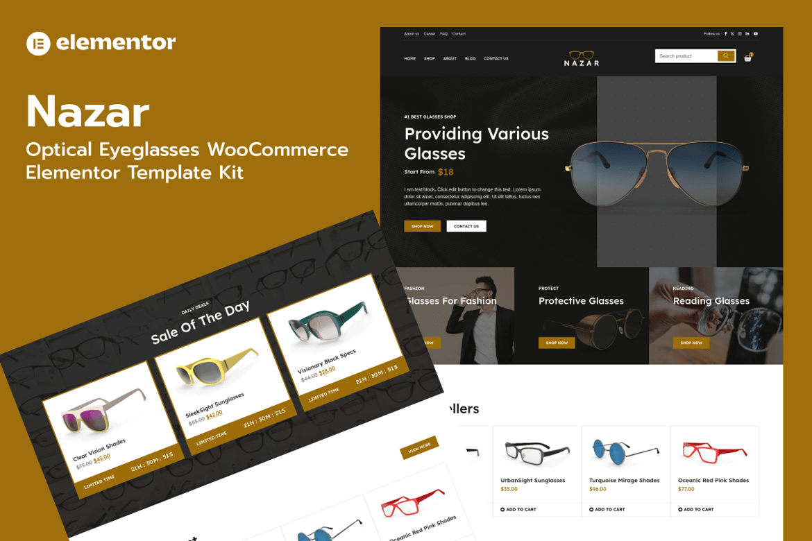 Nazar - Optical Eyewear WooCommerce Store Elementor Pro Template Kit