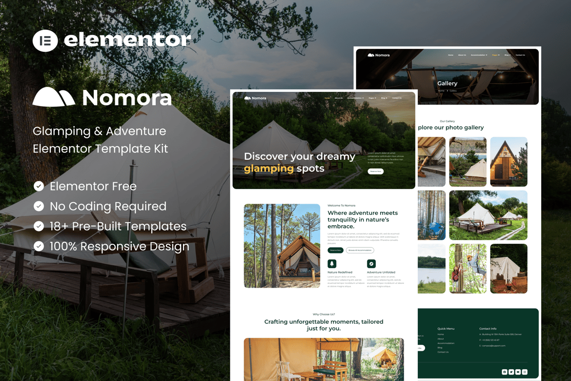 Nomora - Glamping & Adventure Elementor Template Kit