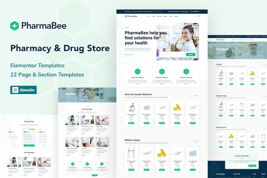 PharmaBee - Pharmacy & Drug Store Website Elementor Template Kit