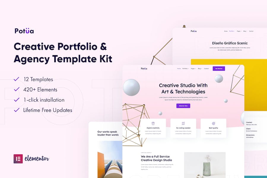 Potua - Creative Portfolio & Agency Elementor Template Kit