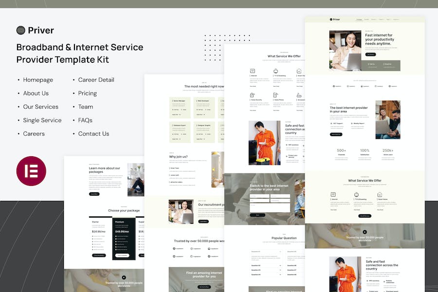Priver - Broadband & Internet Service Provider Elementor Pro Template Kit