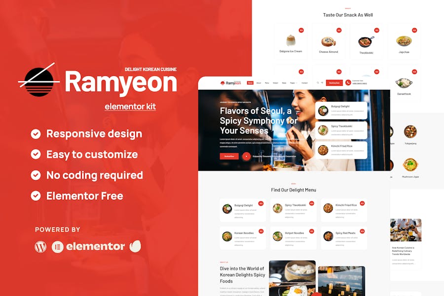 Ramyeon - Korean Restaurant Elementor Template Kit