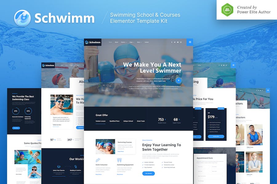 Schwimm ? Swimming School & Course Elementor Template Kit