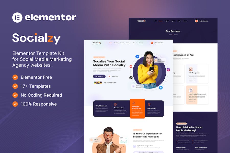 Socialzy ? Social Media Marketing Agency Elementor Template Kit
