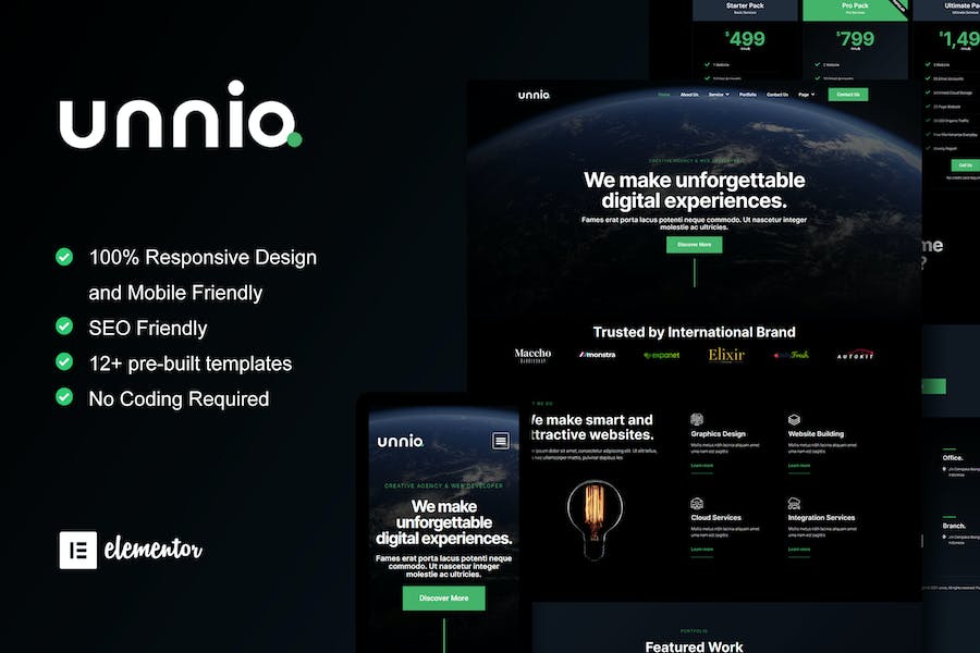 Unniq - Dark Digital Creative Agency Elementor Template Kit