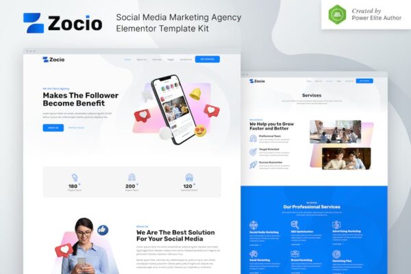 Zocio ? Social Media Marketing Agency Elementor Template Kit