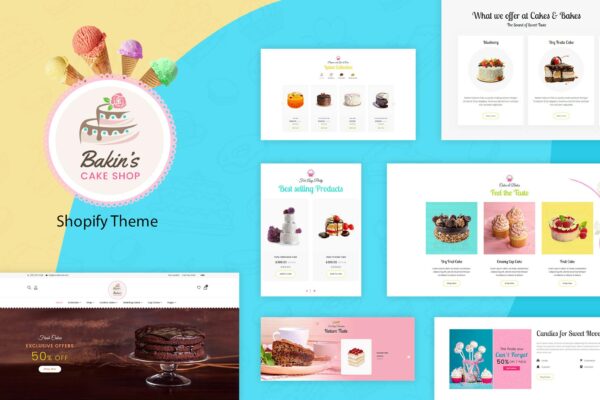 Bakins | Cake Shopify Theme Cakes & Bakery Products Shopify Store. Cookies, Choclates & Snack, Cafe Online Sale eCommerce Design