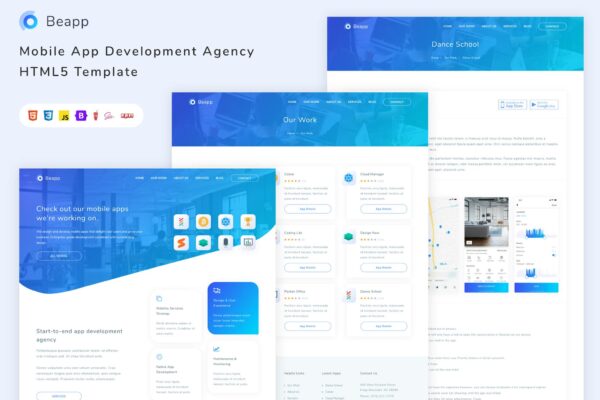 Beapp Mobile App Development Agency HTML5 Template agency, app, corporate, creative, html5, landing, mobile app, modern design, theme, template, html