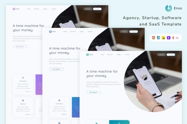 Enso - Agency, Startup and SaaS Template agency, app, app landing, business, creative, landing, marketing, product, saas, saas template, soft