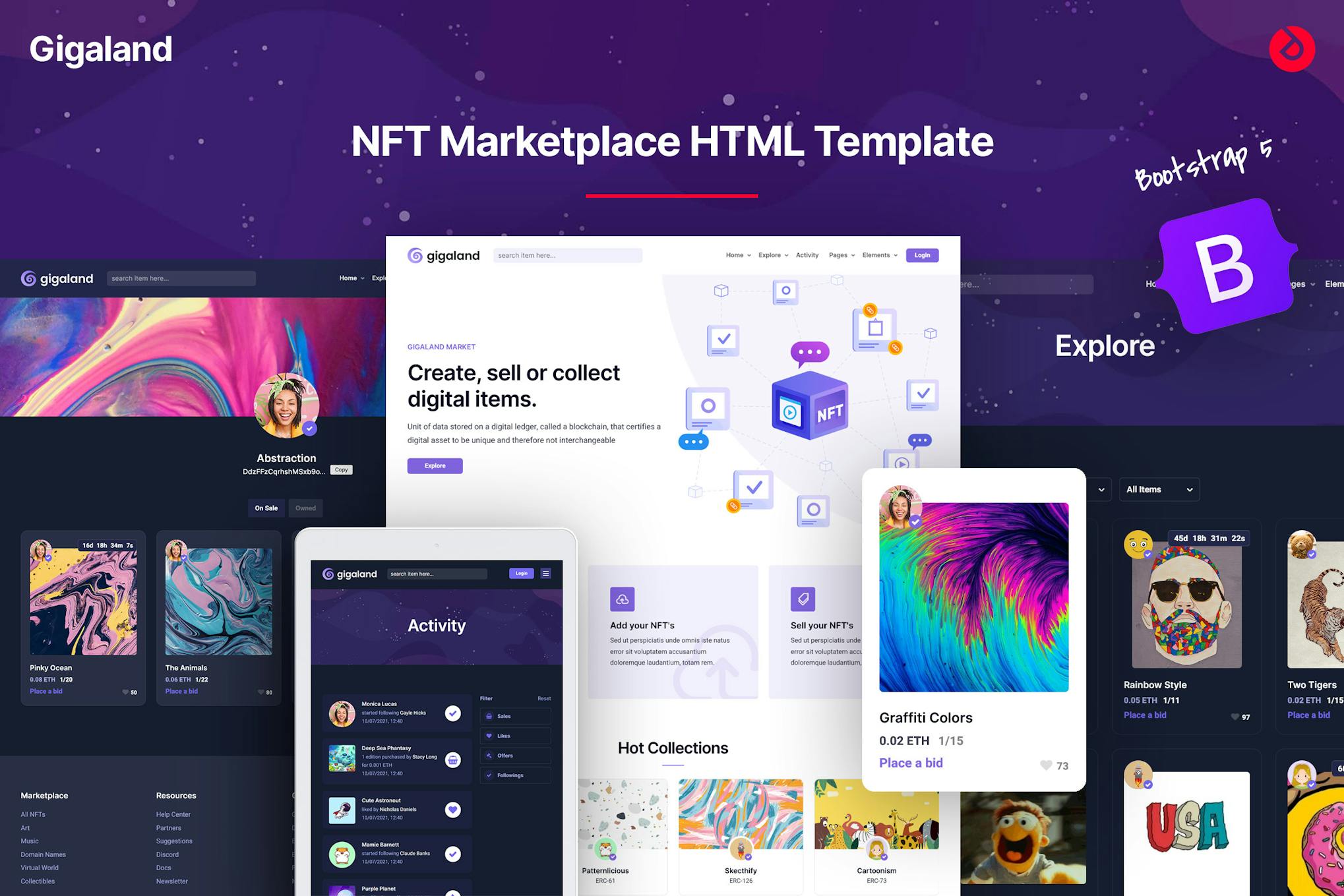 Gigaland - NFT Marketplace HTML Template NFT Marketplace HTML Bootstrap 5 Template