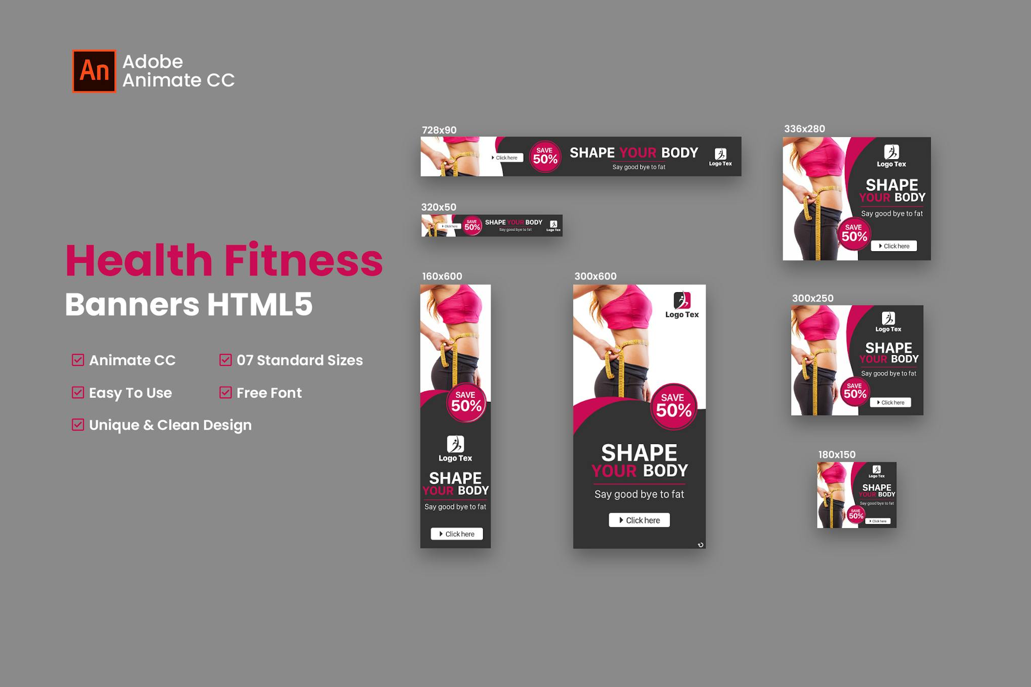 Health & Fitness HTML Banner Ads- Animate CC Health & Fitness HTML Banner Ads- Animate CC